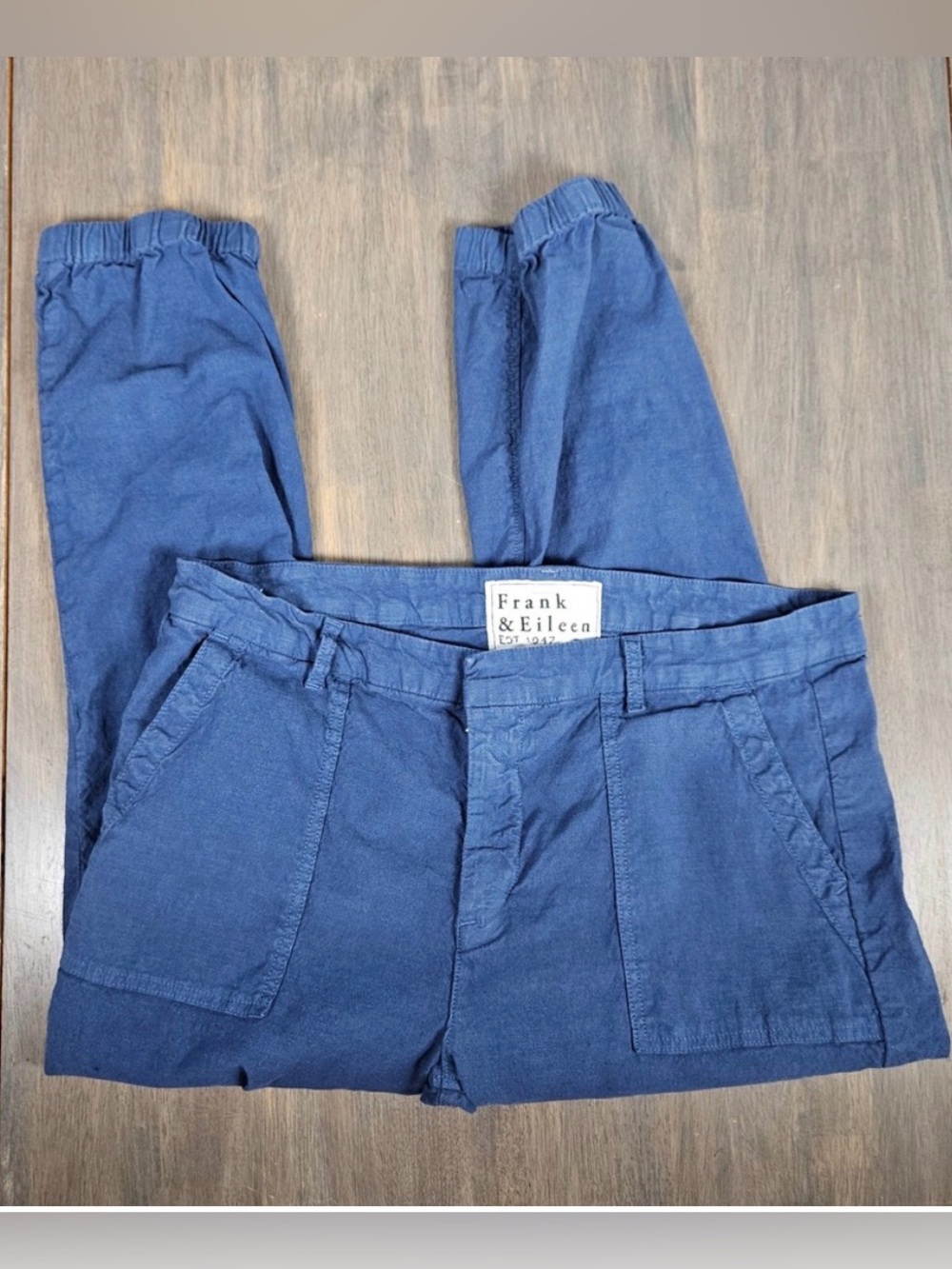Frank & Eileen Womens 14 Jameson Utility Jogger Pants Linen Blend Navy Blue